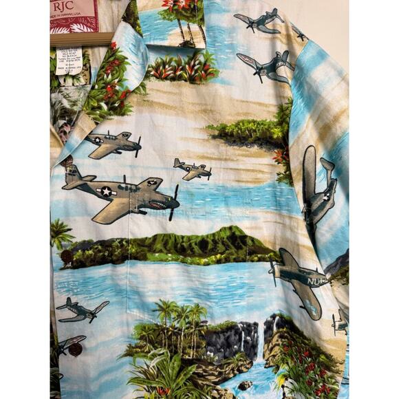 Vintage RJC War Planes Water Button Front Hawaiian Shirt Adult XL Hawaii Made - Picture 4 of 9
